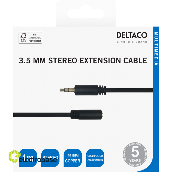Audio cable DELTACO 3.5mm, gold-plated, 1m, black / MM-159-K / R00180011 image 3