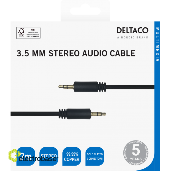 Audio cable DELTACO 3.5mm, gold-plated, 2m, black / MM-150-K / R00180008 image 3