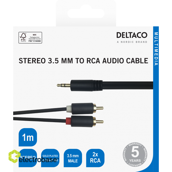 Audio cable DELTACO 3.5mm male - 2xRCA male 1m, black / MM-139-K / R00180003 image 3