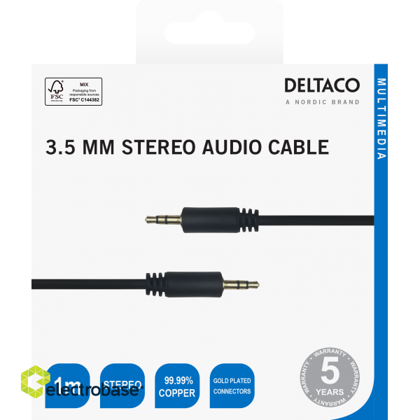 Audio cable DELTACO 3.5mm,gold-plated, 1m, black / MM-149-K / R00180007 image 3