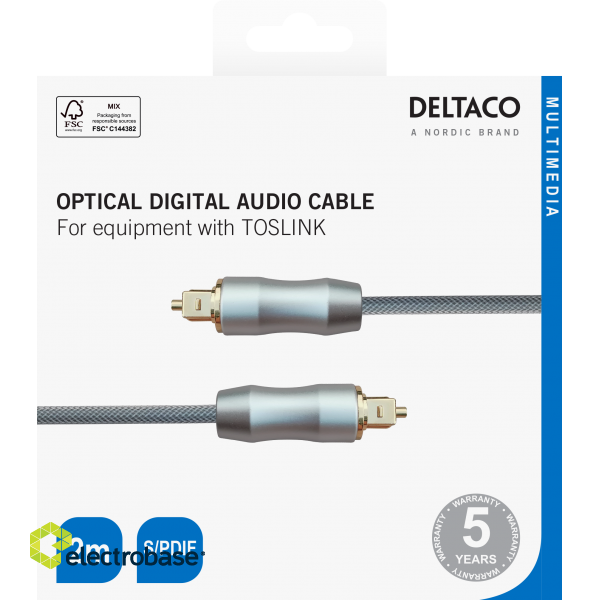 High End Toslink Cable DELTACO optical cable for digital audio, 2m, black / TOTO-12-K / R00190002 image 3