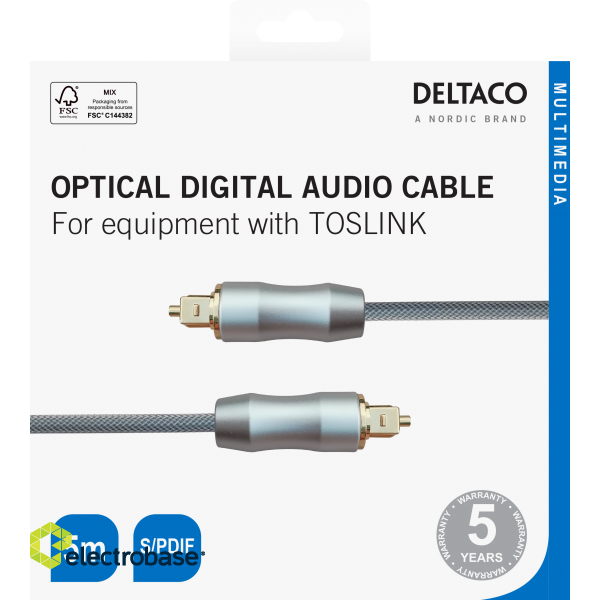 High End Toslink Cable DELTACO optical cable for digital audio, 5m, black / TOTO-15-K / 00190004 image 3