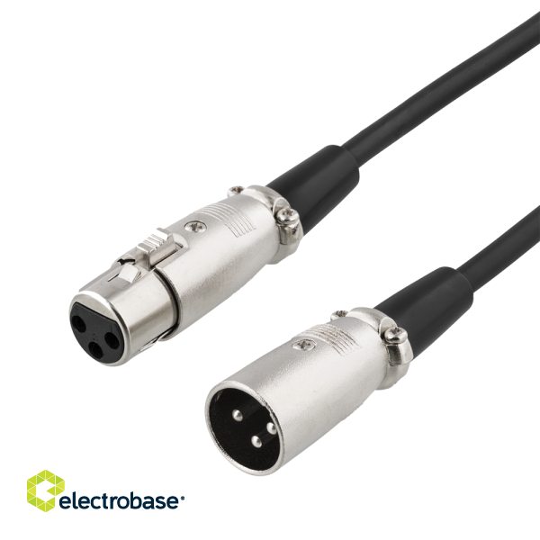 XLR audio cable DELTACO 3-pin male - 3-pin female, 26 AWG, 1m, black / XLR-1010-K / 00160001 фото 1