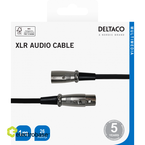 XLR audio cable DELTACO 3-pin male - 3-pin female, 26 AWG, 1m, black / XLR-1010-K / 00160001 image 3