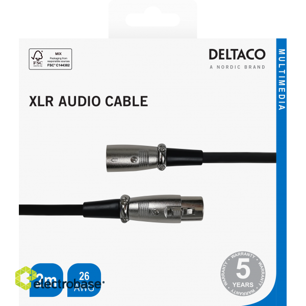 XLR audio cable DELTACO 3-pin male - 3-pin female, 26 AWG, 2m, black / XLR-1020-K / 00160002 image 3