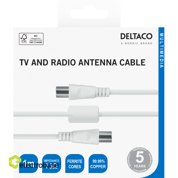Antenna cable DELTACO 75 Ohm, ferrite cores, gold-plated connectors, 1m, white / AN-101-K / R00150001 image 3