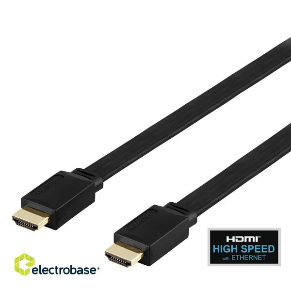 Cable DELTACO Flat High Speed with Ethernet HDMI, 4K UHD, 1m, black / HDMI-1010F-K / R00100002 image 1