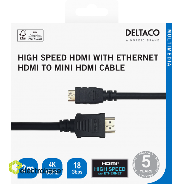 Cable DELTACO HDMI - mini HDMI, 4K UHD in 60Hz, 2m, black / HDMI-1026-K / R00100008 image 3