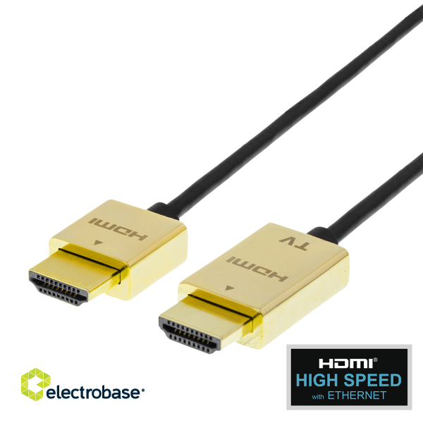 Cable DELTACO Ultra-thin HDMI, 4K UHD, 3m, black/gold / HDMI-1043-K / 00100012 image 1