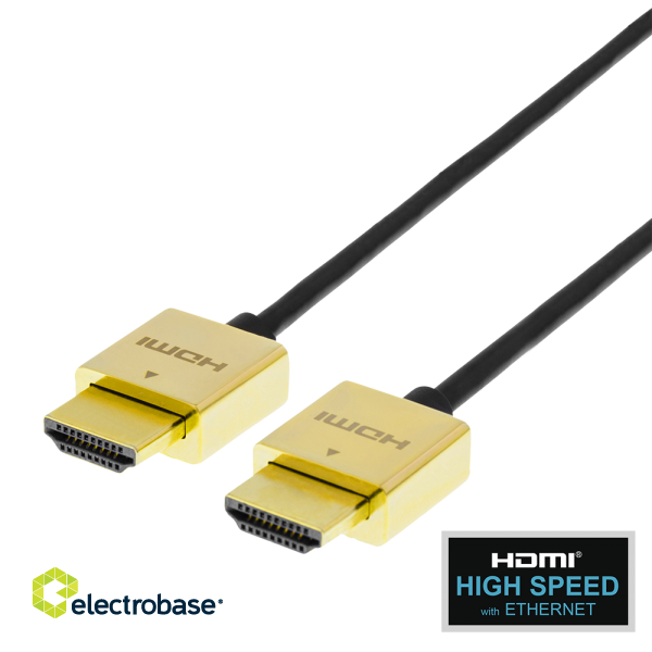 Cable DELTACO Ultra-thin HDMI cable, 4K UHD, 2m, black/gold / HDMI-1042-K / 00100011 image 1