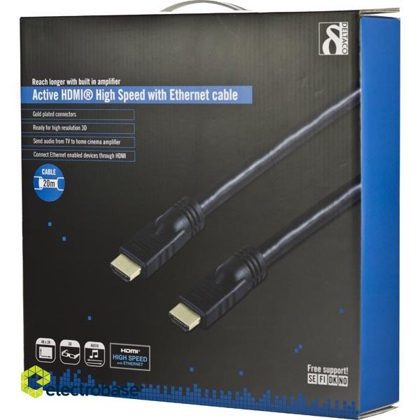 DELTACO active HDMI cable, 4K, Ultra HD, HDMI Type A ha, gold plated, 20m, black / HDMI-1200 image 2
