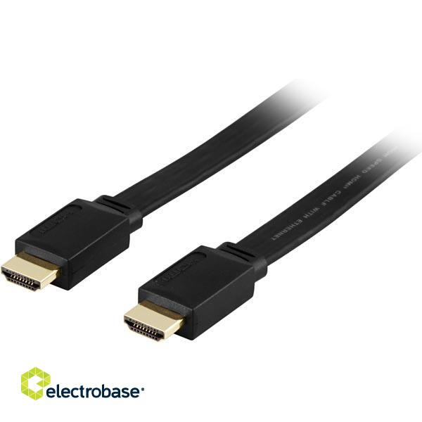 DELTACO Flat HDMI Cable, 1080i @ 60Hz, 15m, HDMI Type A ha-ha, gold-plated, black / HDMI-1080F image 1