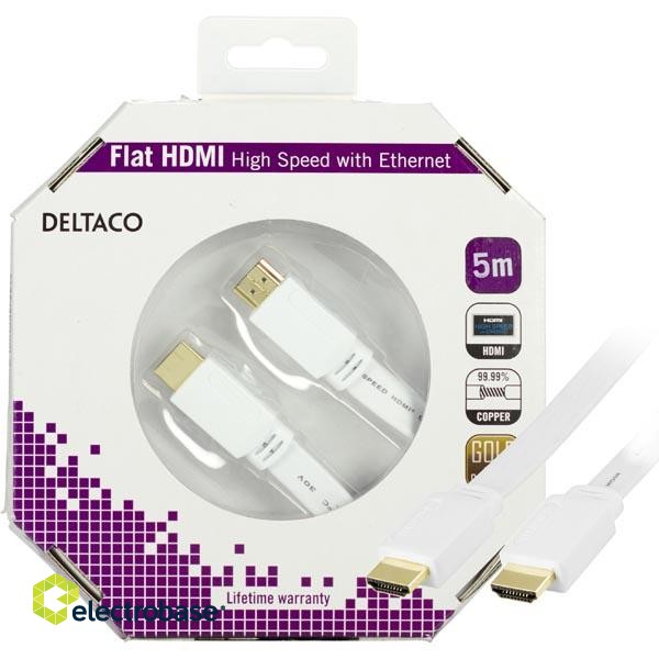 DELTACO flat HDMI cable, 4K, UltraHD in 30Hz, 5m, gold plated connectors, 19-pin ha-ha, white / HDMI-1050H-K