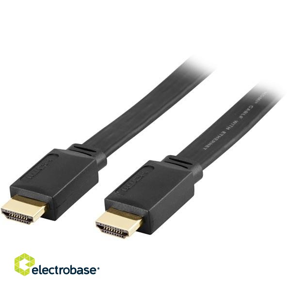 DELTACO flat HDMI cable, 4K, UltraHD in 30Hz, 5m, gold plated connectors, 19 pin ha-ha, black / HDMI-1050F-K image 2