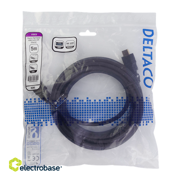 DELTACO flexible HDMI cable, 4K UltraHD at 30Hz, 5m, black HDMI-1050D-FLEX image 3