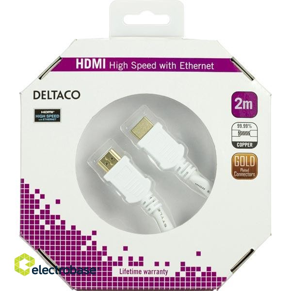 DELTACO HDMI Cable, 4K, UltraHD in 60Hz, 2m, gold plated connectors, 19 pin ha-ha, white / HDMI-1020A-K image 3