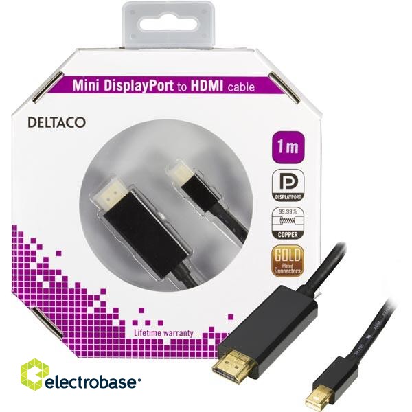 DELTACO mini DisplayPort to HDMI monitor cable with audio, Full HD in 60Hz, 1m, black / DP-HDMI104-K image 1