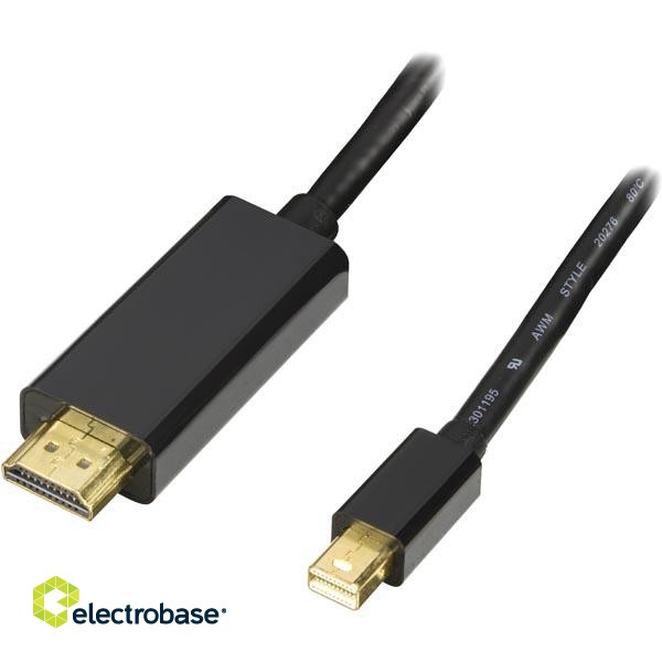 DELTACO mini DisplayPort to HDMI monitor cable with audio, Full HD in 60Hz, 1m, black / DP-HDMI104-K image 2