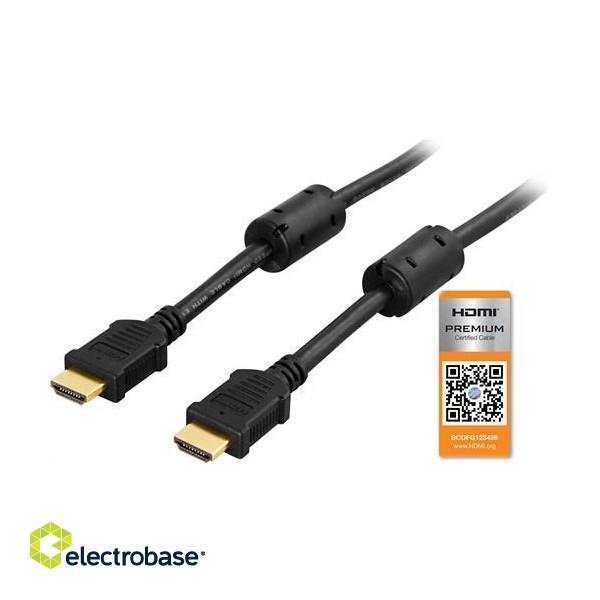 Deltaco premium High Speed HDMI cable with Ethernet, 4K, UltraHD in 60Hz, 0.5m black / HDMI-1005  фото 1