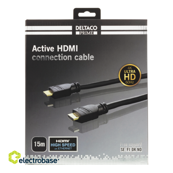 DELTACO PRIME Active HDMI Cable, 15m, Type-A, 4K, Spectra, Gold Plated, Black / HDMI-3150 image 2