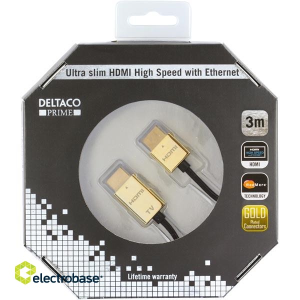 DELTACO PRIME ultra-thin HDMI cable, HDMI Type A ha, 4K, Ultra HD, gold plated, 3m, black/gold / HDMI-1043-K image 4