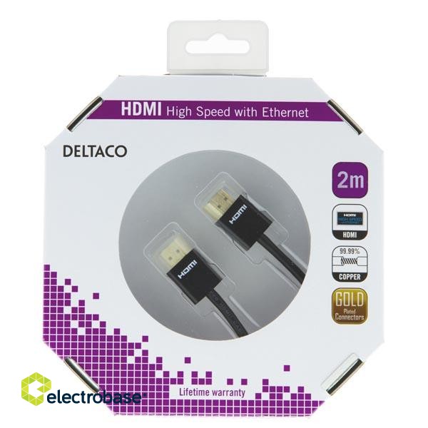 DELTACO thin HDMI cable, UltraHD in 60Hz, 2m, 19 pin ha-ha, black / HDMI-1092-K image 3