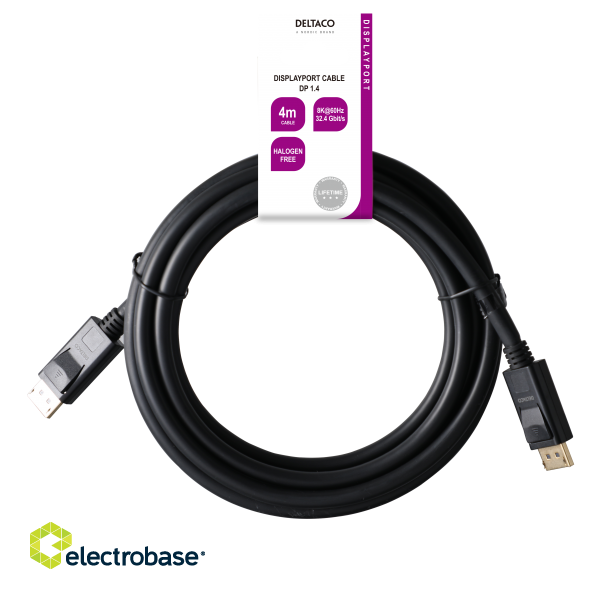 DisplayPort cable DELTACO DP 1.4, 8K@60Hz, 4m, black / DP8K-1040-LSZH image 4