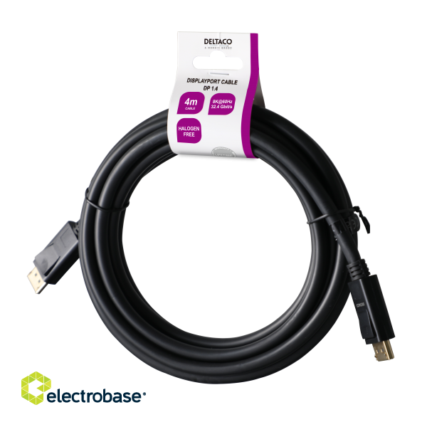 DisplayPort cable DELTACO DP 1.4, 8K@60Hz, 4m, black / DP8K-1040-LSZH image 3
