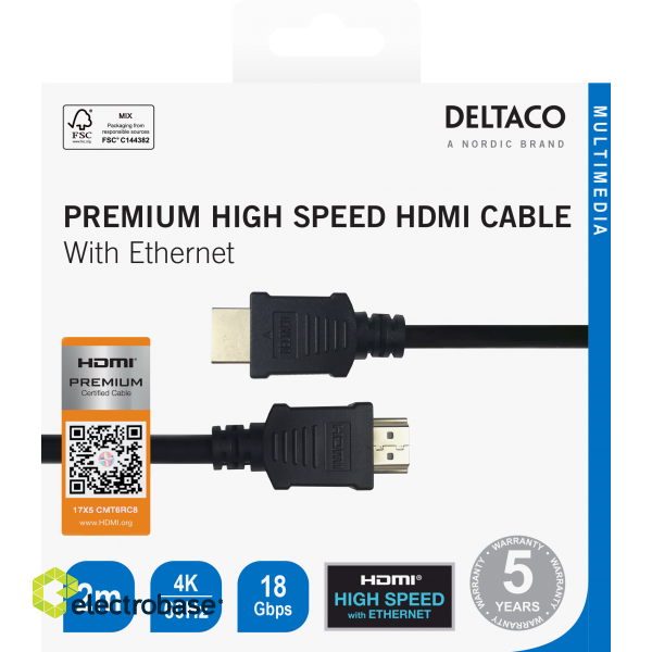 Premium High Speed HDMI cable DELTACO 4K UHD, 2m, black / HDMI-1020-K / R00100006 image 3