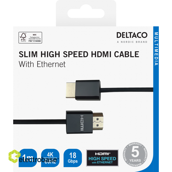 Ultra-thin HDMI cable DELTACO 4K UHD, 1m, black / HDMI-1091-K / R00100017 image 4