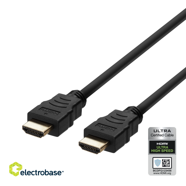 Ultra High Speed HDMI Cable DELTACO 2M, eARC, QMS, 8K at 60Hz, 4K at 120Hz, black / HU-20-R image 1