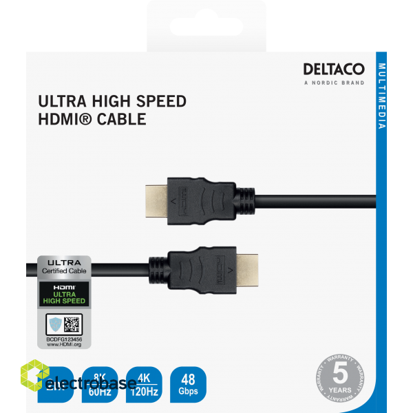 Ultra High Speed HDMI Cable DELTACO 2M, eARC, QMS, 8K at 60Hz, 4K at 120Hz, black / HU-20-R image 4