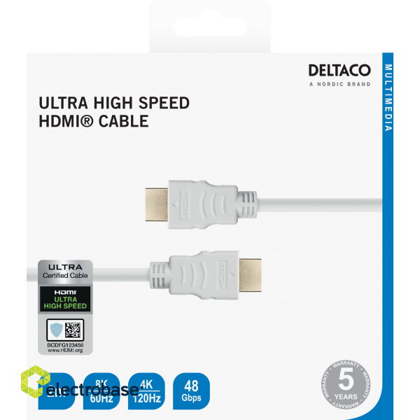 Ultra High Speed HDMI Cable DELTACO 2M, eARC, QMS, 8K at 60Hz, 4K at 120Hz, white / HU-20A-R image 3