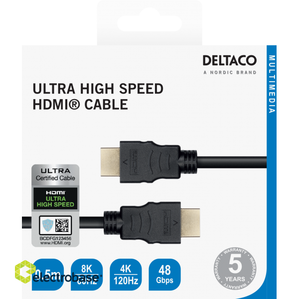 Ultra High Speed HDMI cable DELTACO ARC, QMS, 8K in 60Hz, 4K UHD in 120Hz, 0.5m, black / HU-05-R image 4