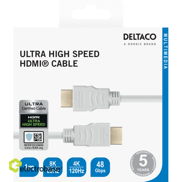 Ultra High Speed HDMI cable DELTACO ARC, QMS, 8K in 60Hz, 4K UHD in 120Hz, 1m, white / HU-10A-R