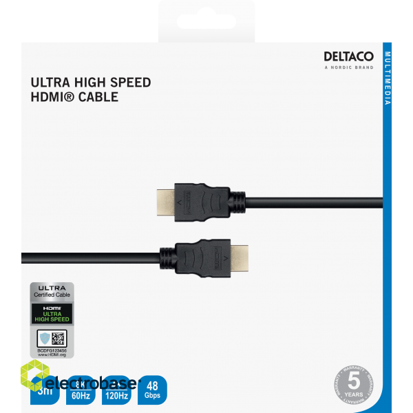 Ultra High Speed HDMI cable DELTACO ARC, QMS, 8K in 60Hz, 4K UHD in 120Hz, 3m, black / HU-30-R image 4