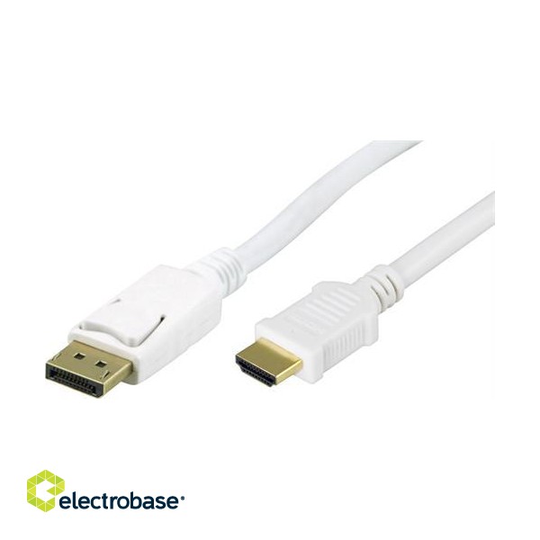 DELTACO DisplayPort to HDMI monitor cable with audio, Ultra HD in 30Hz, 3m, white / DP-3031 image 1
