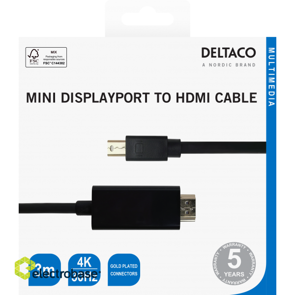 Cable DELTACO miniDisplayPort to HDMI, 4K UHD, 3m, black / 00110021 image 3