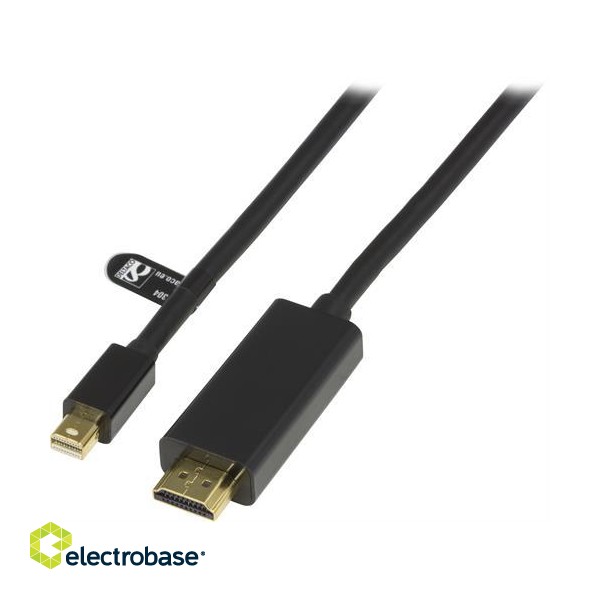 DELTACO mini DisplayPort to HDMI monitor cable with audio, Full HD in 60Hz, 1m, black, 20-pin ha 19 pin / DP-HDMI104 image 1