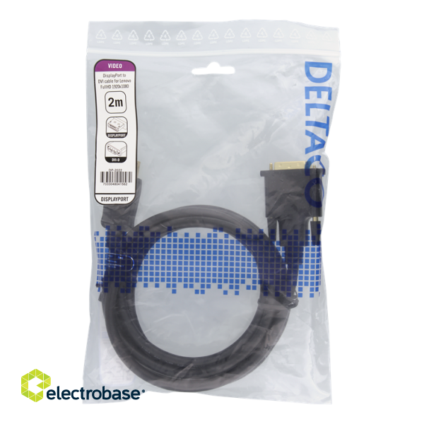 DELTACO DisplayPort for DVI-D Single Link Display Cable, for Lenovo, Full HD in 60Hz, 2m, black, 20-pin ha - 18 + 1-pin ha, black  DP-2022 image 2