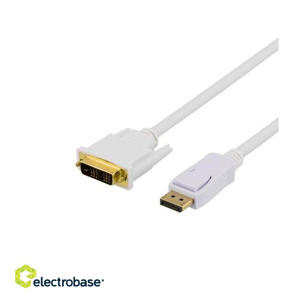 DELTACO DP to DVI-D Single Link Cable, Full HD in 60Hz, 2m, 20-pin ha - 18 + 1-pin ha, white  / DP-2021 image 2