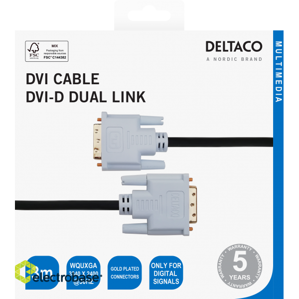 Cable DELTACO DVI-D Dual Link, 1080p 60Hz, 3m, black / 00120004 image 3