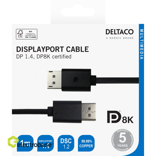 Cable DELTACO DisplayPort, 8K, DP 1.4, 1m, black / DP8K-1010-K / R00110014 image 3