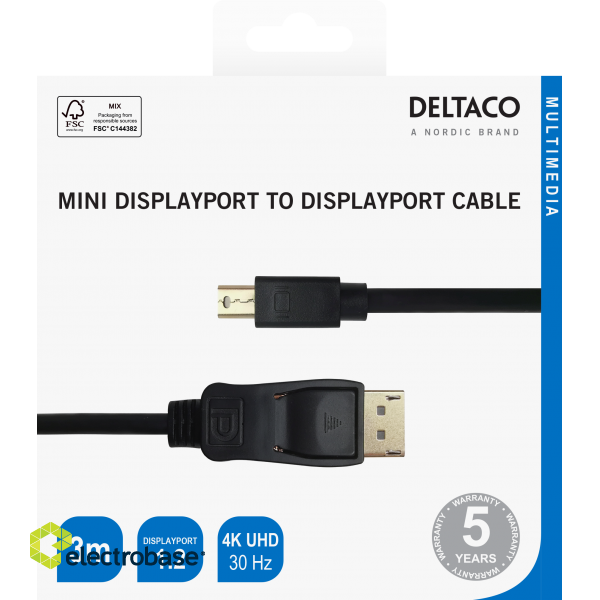 Cable DELTACO DisplayPort to mini DisplayPort, 4K UHD, 3m, black / DP-1131-K / 00110007 image 3