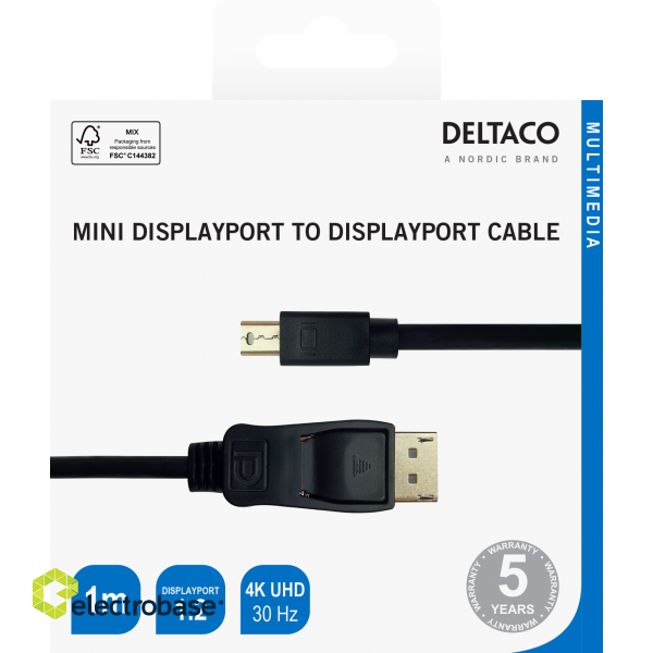 Cable DELTACO DisplayPort to miniDisplayPort, 4K UHD, 1m, black / DP-1111-K / 00110005 image 3