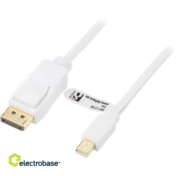 DELTACO DisplayPort - Mini Display Port Cable, Ultra HD in 30Hz, 10.8 Gb/s, 1m, white, 20-pin Display Port ha - Mini Display Port ha / DP-1110 image 1