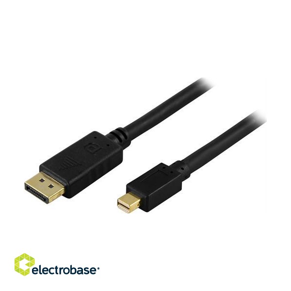 DELTACO DisplayPort - mini DisplayPort cable, Ultra HD in 30Hz, 10.8 Gb/s, black, 2.0m / DP-1121 image 1