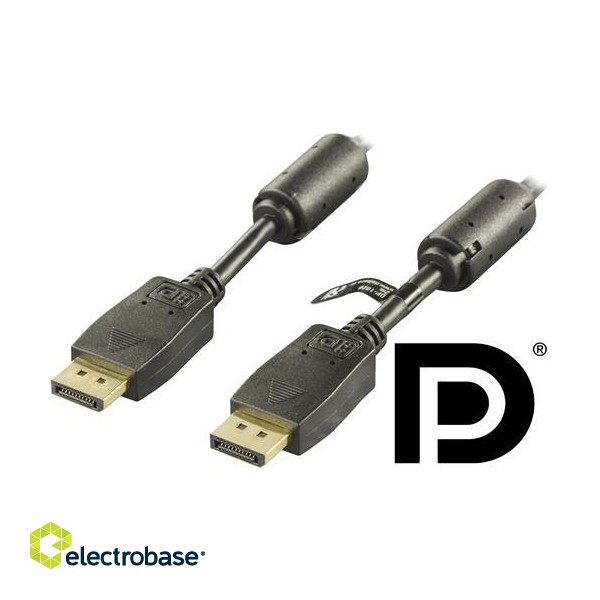 DELTACO DisplayPort monitor cable, Ultra HD in 60Hz, 21.6 Gb/s, 1m, black, 20-pin ha - ha / DP-1010 image 1