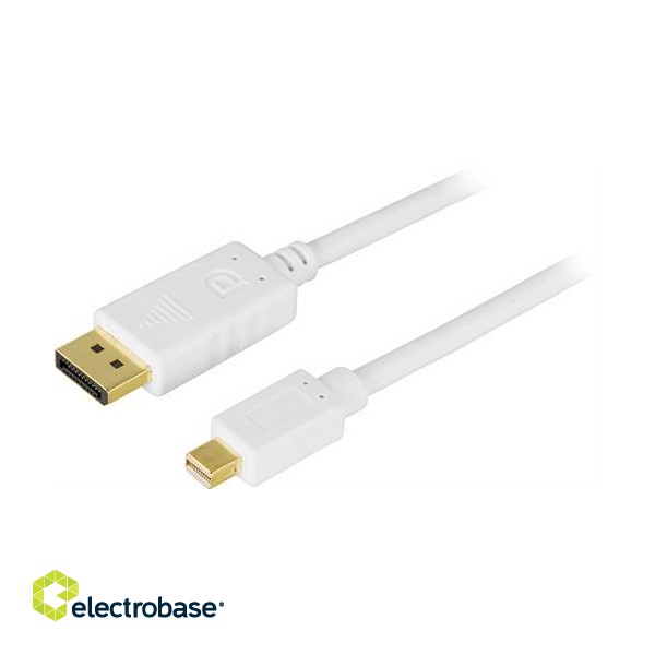 Kabelis DELTACO DisplayPort - Mini Display Port, Ultra HD in 30Hz, 10.8 Gb/s, 2.0m, baltas  / DP-1120 paveikslėlis 1