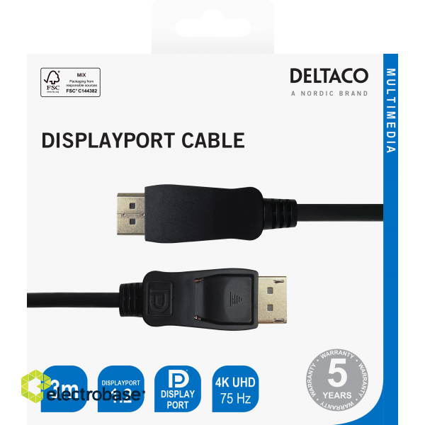 DisplayPort cable DELTACO 4K UHD, 21.6 Gb/s, 3m, black / DP-1030-K / 00110003 image 3